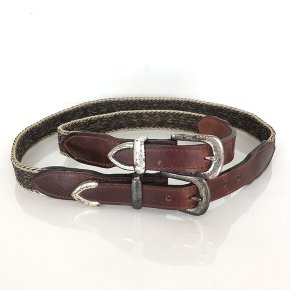 Western Leather & Horse Hair Belt Matching Leg Strap/Hat Band Rodeo Equestrian main image 8